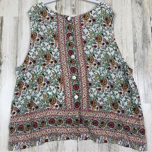 Jones New York Women 3X Plus Size Sleeveless Floral Print Button Back Blouse Top